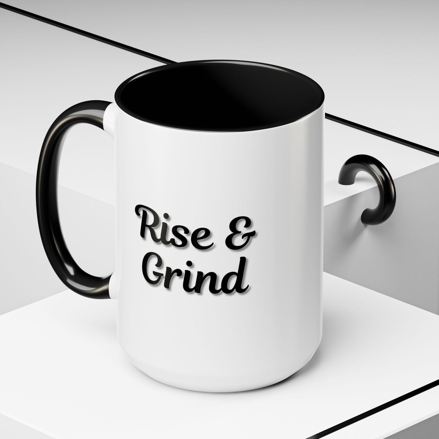 Rise & Grind Coffee Mug – Motivational Black Accent Mug for Daily Inspiration