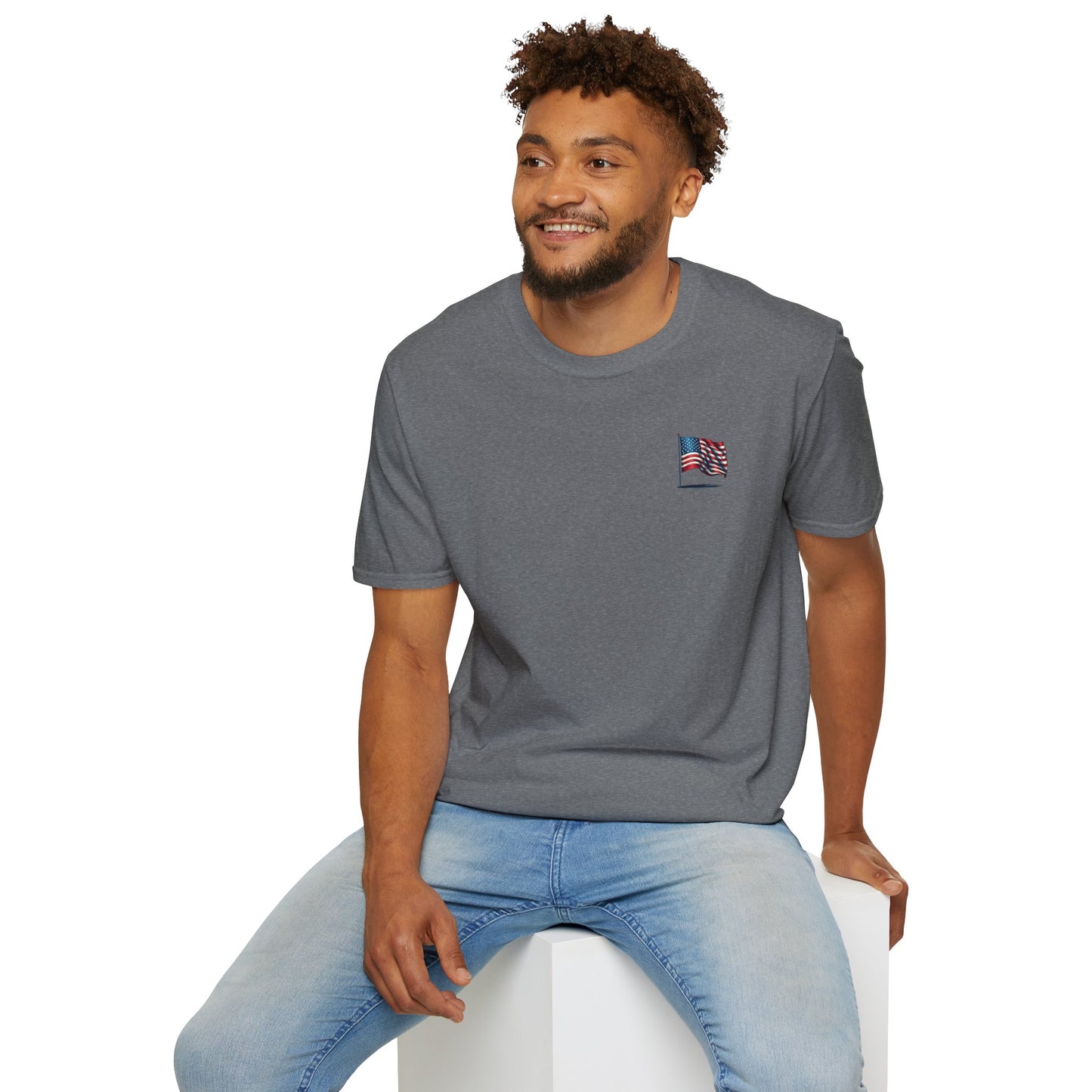 Patriotic Unisex Softstyle T-Shirt, American Flag Tee, USA Pride Shirt, Perfect for Independence Day, Casual Wear