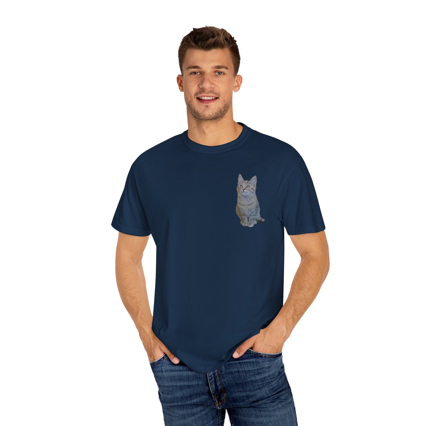 Whimsical Cat Pocket T-Shirt for Cat Lovers