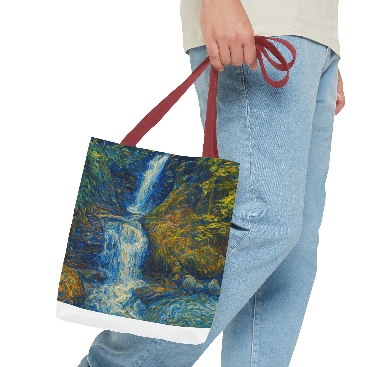 Nature-Inspired Tote Bag, Artistic Eco-Friendly Shopper, Waterfall Design, Reusable Market Bag, Gift for Nature Lovers