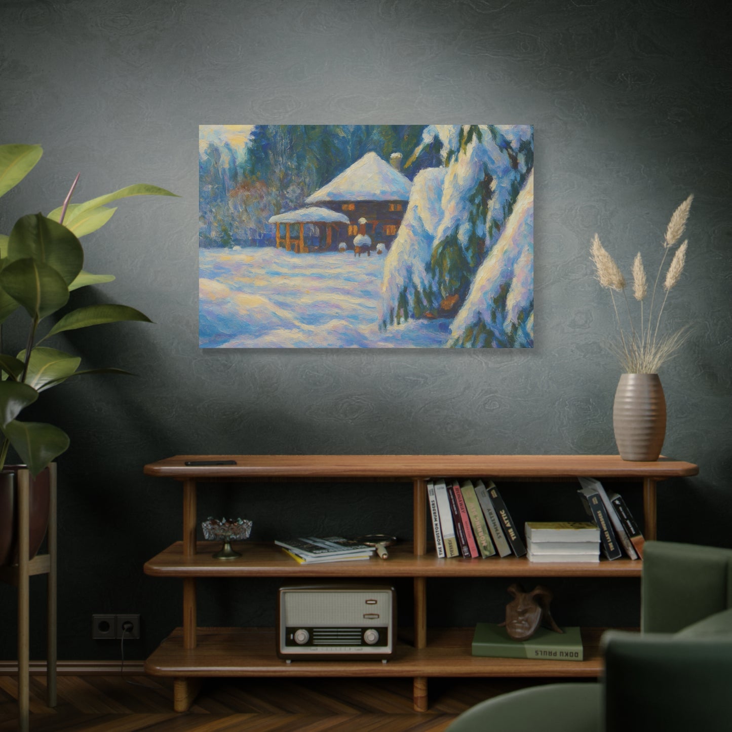 Winter Landscape Canvas Wall Art, Cozy Home Decor, Christmas Gift, Seasonal Artwork, Impressionist Style