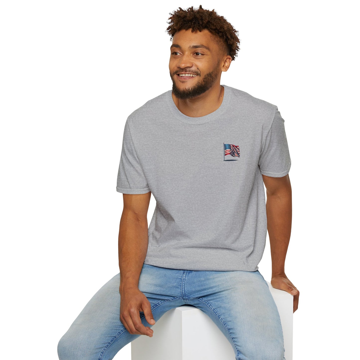 Patriotic Unisex Softstyle T-Shirt, American Flag Tee, USA Pride Shirt, Perfect for Independence Day, Casual Wear