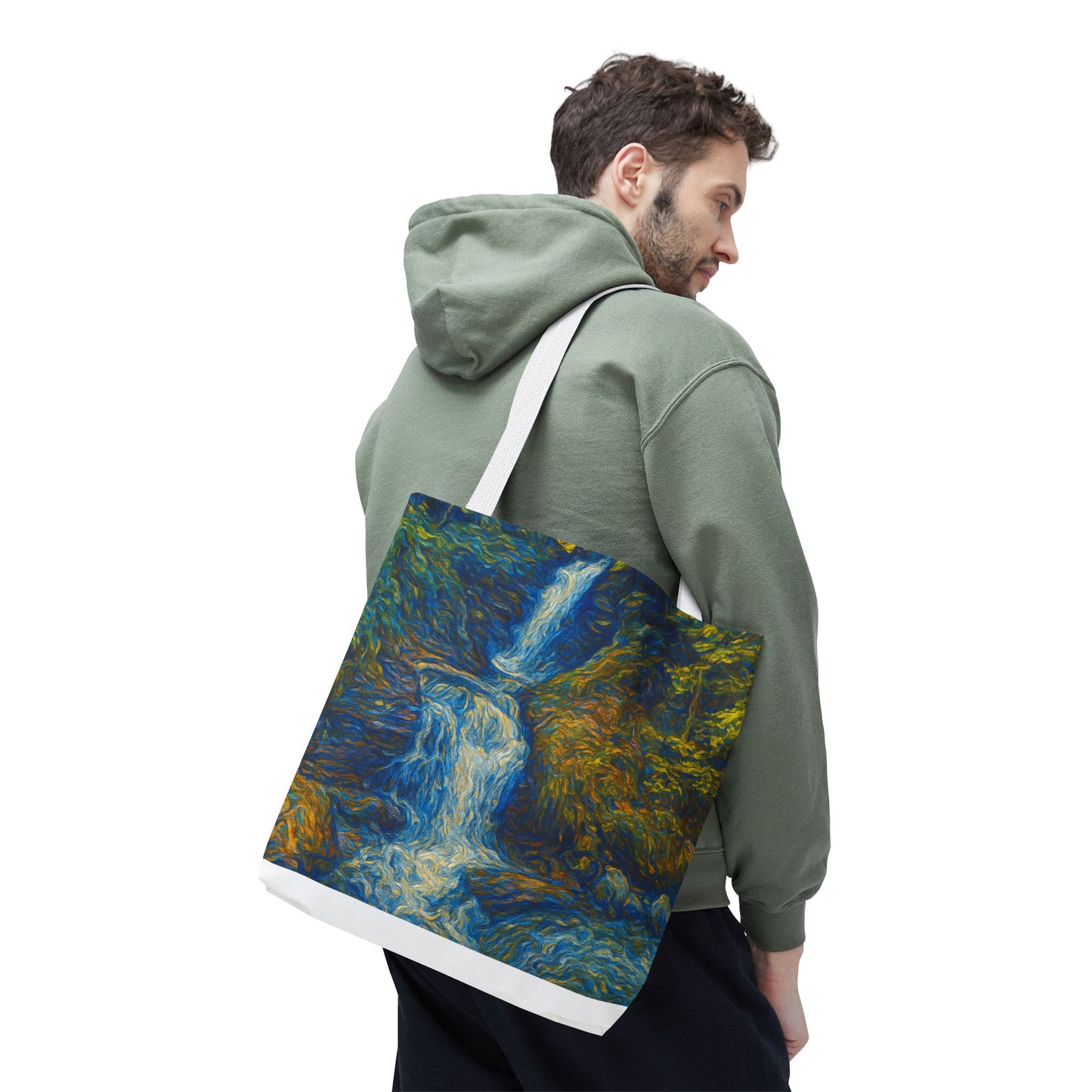 Nature-Inspired Tote Bag, Artistic Eco-Friendly Shopper, Waterfall Design, Reusable Market Bag, Gift for Nature Lovers