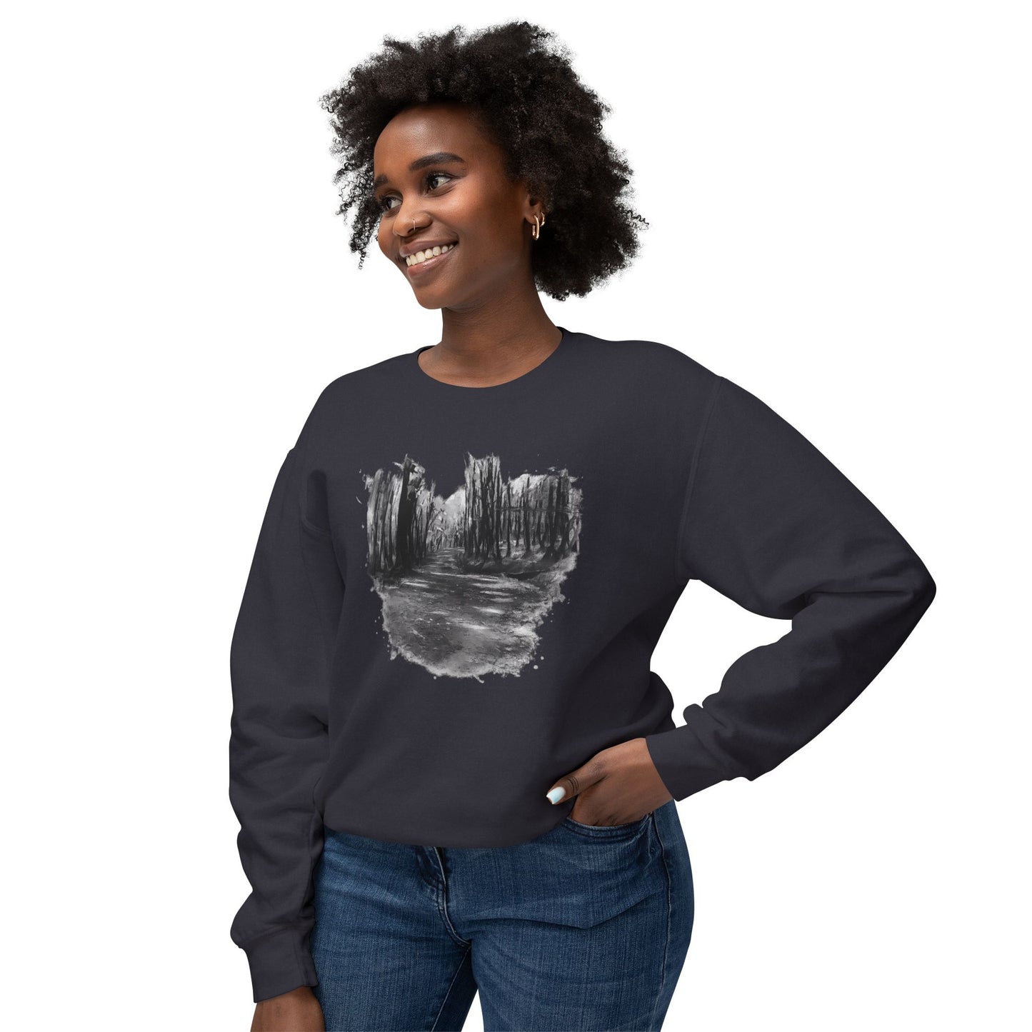 Scenic Minimalist Crewneck Sweatshirt - Cozy Art Tee for Nature Lovers, Gift for Her, Layering Essential, Perfect for Fall, Everyday Wear