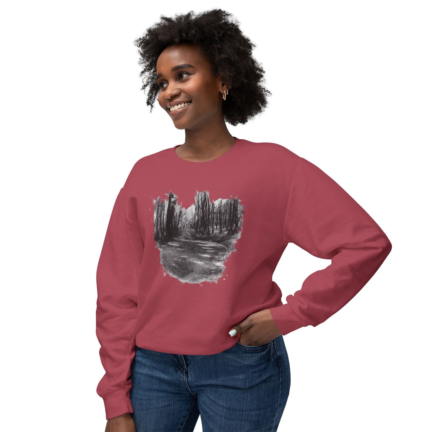 Scenic Minimalist Crewneck Sweatshirt - Cozy Art Tee for Nature Lovers, Gift for Her, Layering Essential, Perfect for Fall, Everyday Wear