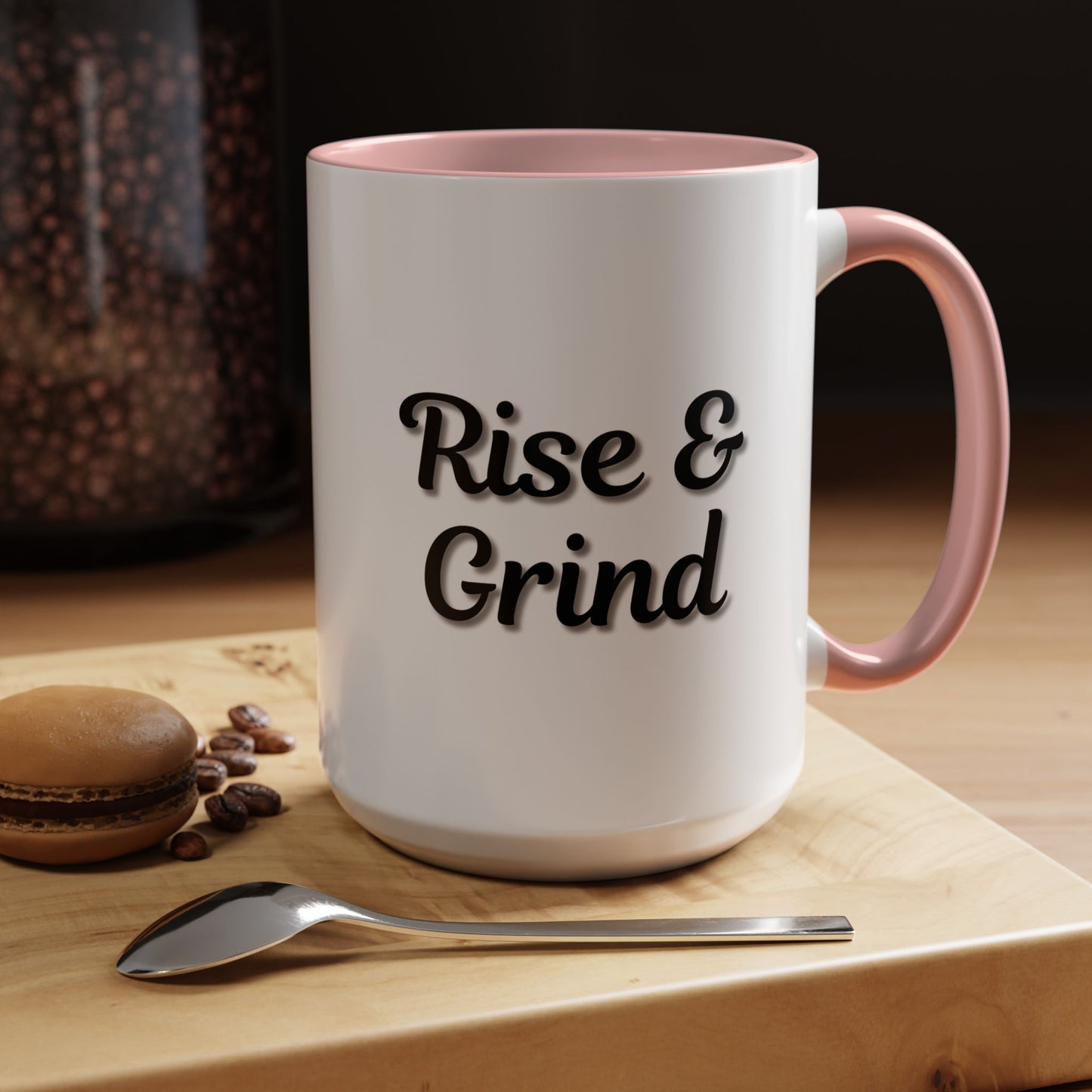 Rise & Grind Coffee Mug – Motivational Black Accent Mug for Daily Inspiration