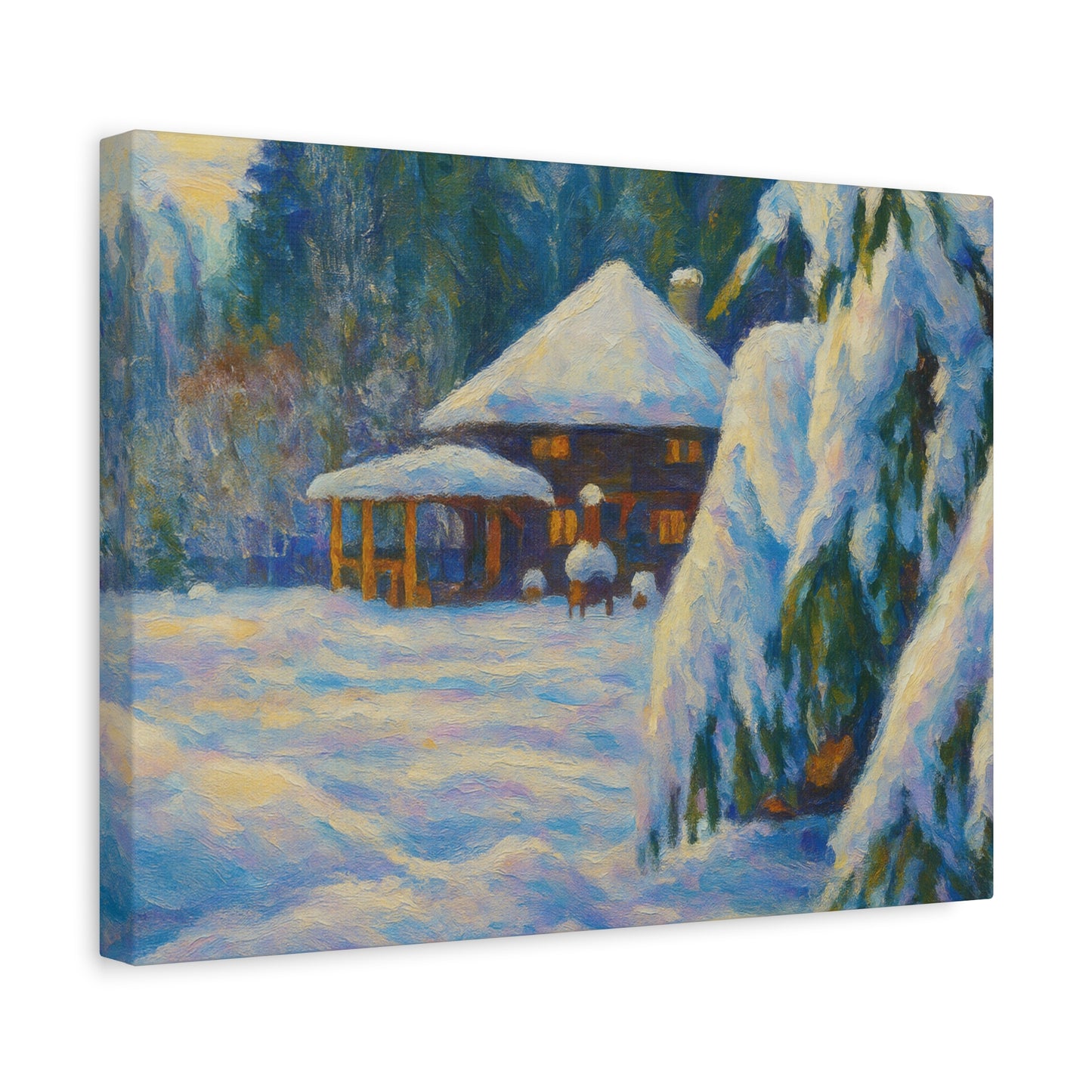 Winter Landscape Canvas Wall Art, Cozy Home Decor, Christmas Gift, Seasonal Artwork, Impressionist Style