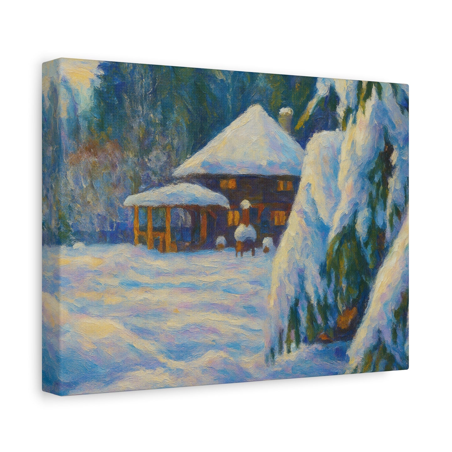 Winter Landscape Canvas Wall Art, Cozy Home Decor, Christmas Gift, Seasonal Artwork, Impressionist Style