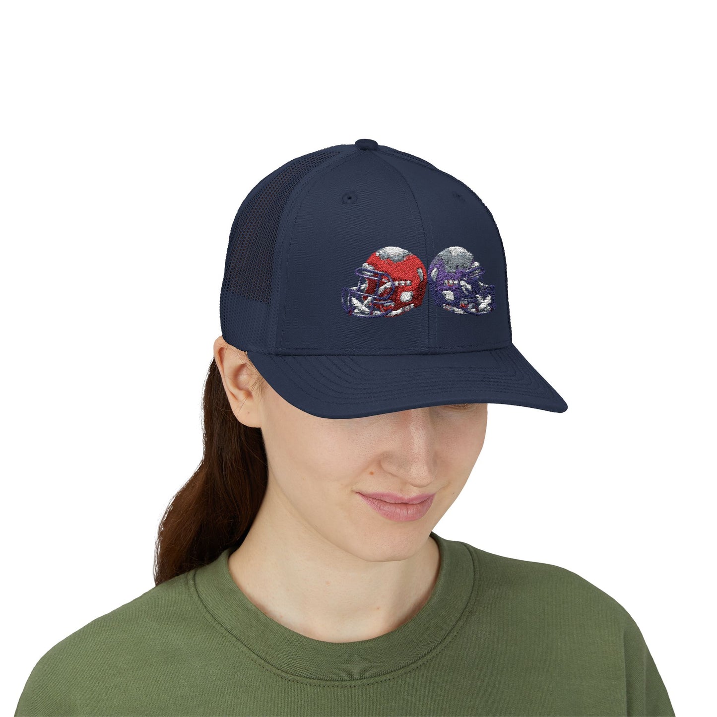 Sporty Snapback Trucker Cap with Football Helmets, Baseball Cap, Outdoor Activity Hat, Gift for Sports Fans, Team Spirit Wear