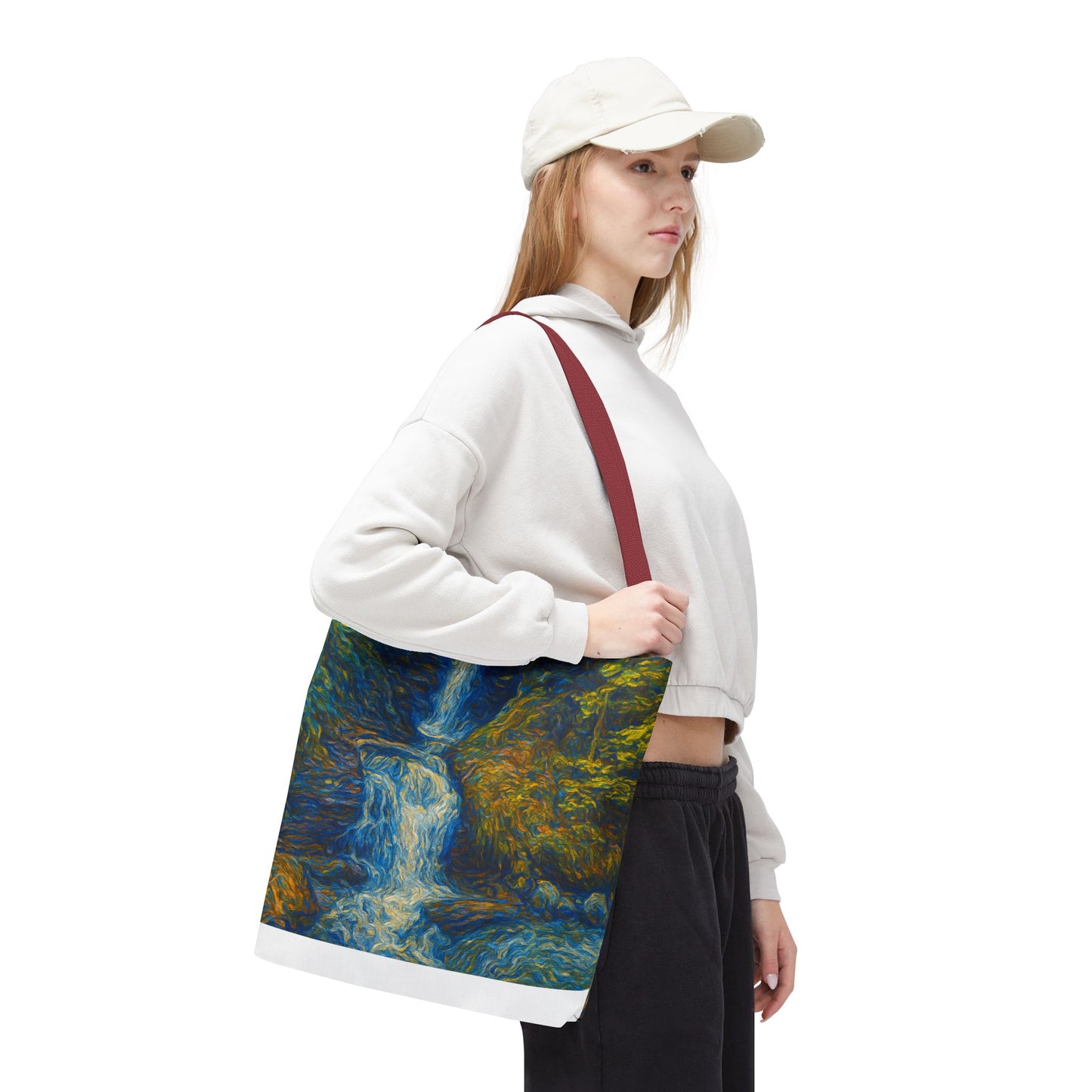 Nature-Inspired Tote Bag, Artistic Eco-Friendly Shopper, Waterfall Design, Reusable Market Bag, Gift for Nature Lovers