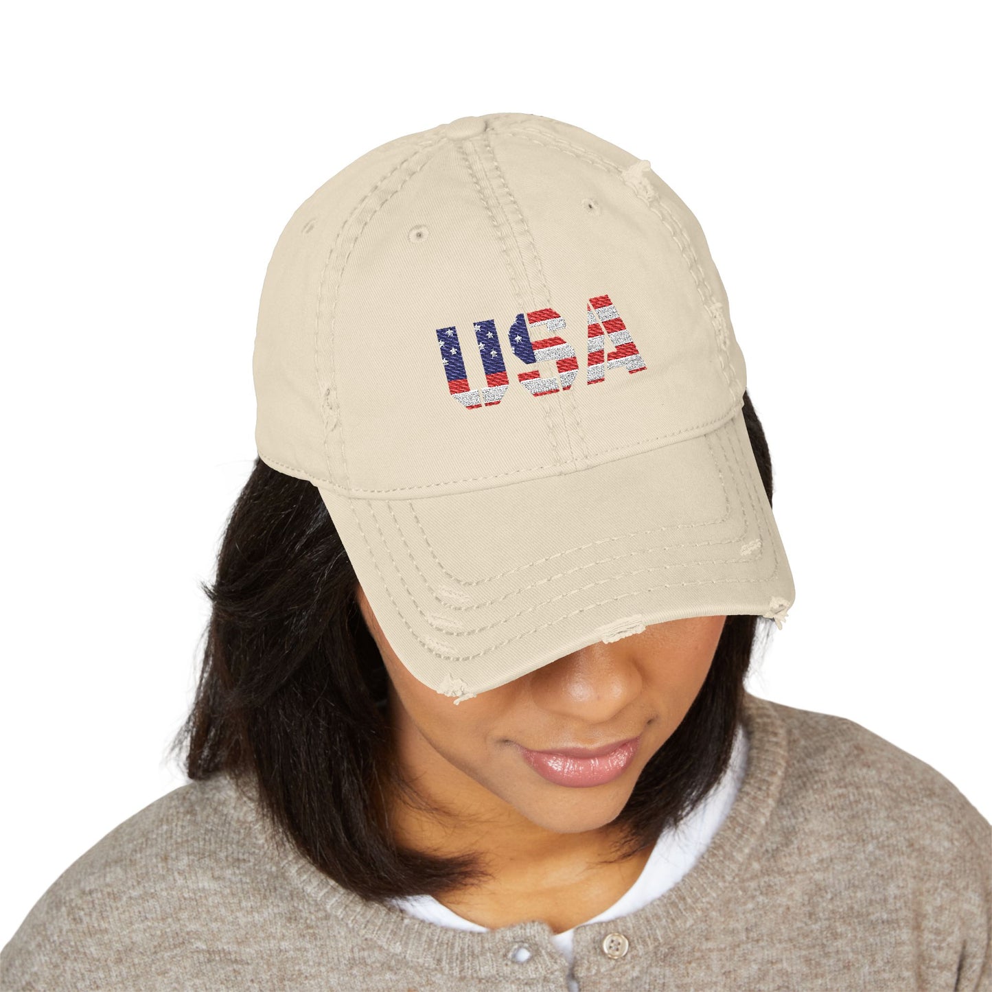Embroidered Distressed Dad Hat, Vintage Style USA Casual Cap, Unisex Gift for Dad, USA Pride Hat for Holidays