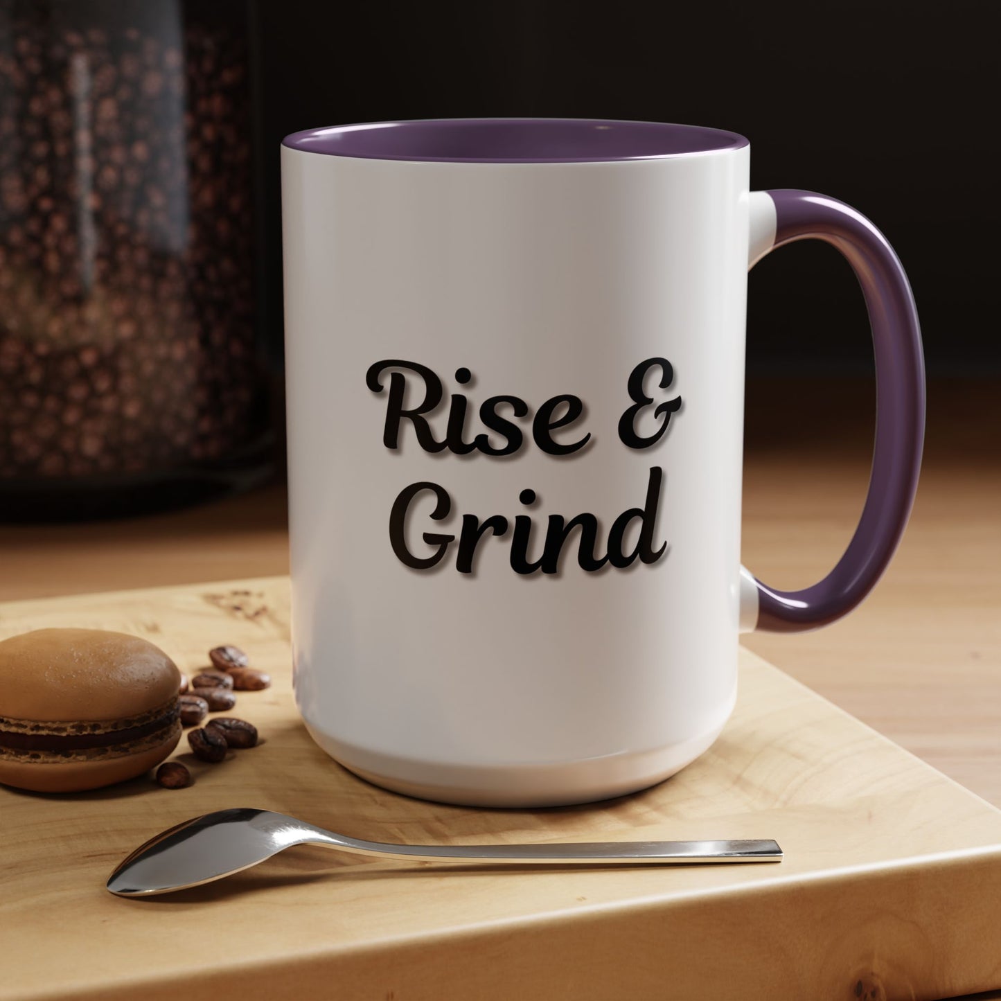 Rise & Grind Coffee Mug – Motivational Black Accent Mug for Daily Inspiration