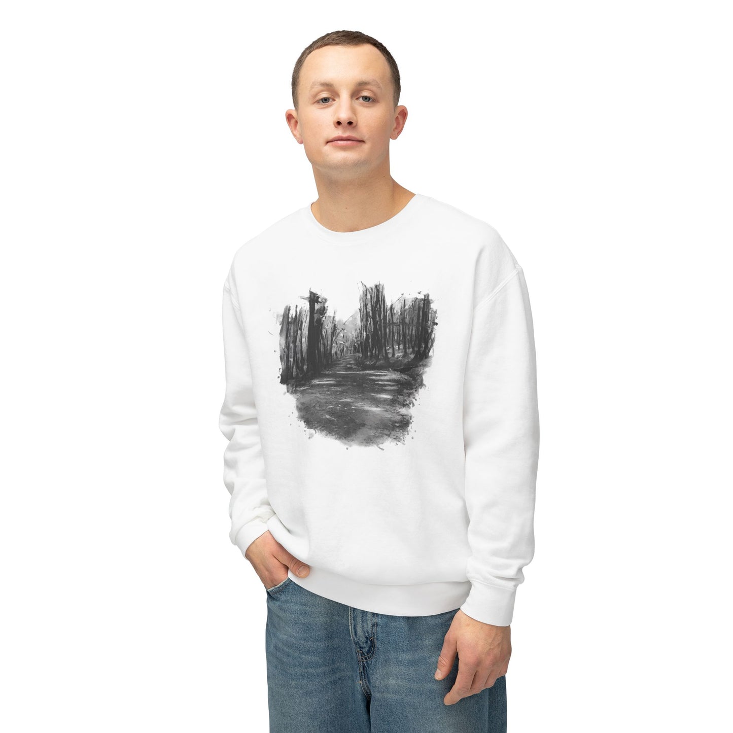 Scenic Minimalist Crewneck Sweatshirt - Cozy Art Tee for Nature Lovers, Gift for Her, Layering Essential, Perfect for Fall, Everyday Wear
