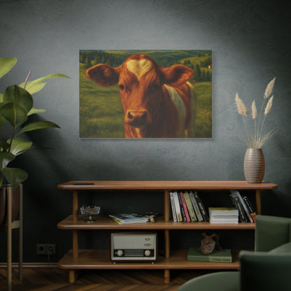 Cow Calf Portrait Canvas Print, Farm Animal Wall Art Decoration, Custom Matte Canvas Picture, Barnyard Animal Rustic Decor, Personalized