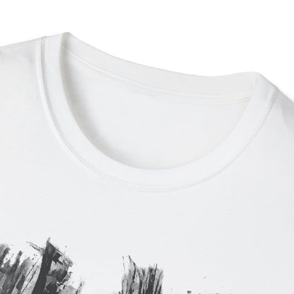 Unisex Softstyle T-Shirt with Abstract Landscape Art, Casual Wear, Gift for Art Lovers, Everyday Fashion, Nature Inspired Tee