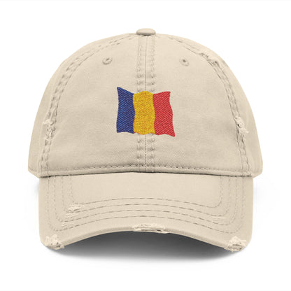 Embroidered Distressed Romanian Flag Dad Hat | Casual Cap for Everyday Style, Perfect Gift for Dad, Summer Outings, Festivals, Family Events - product image