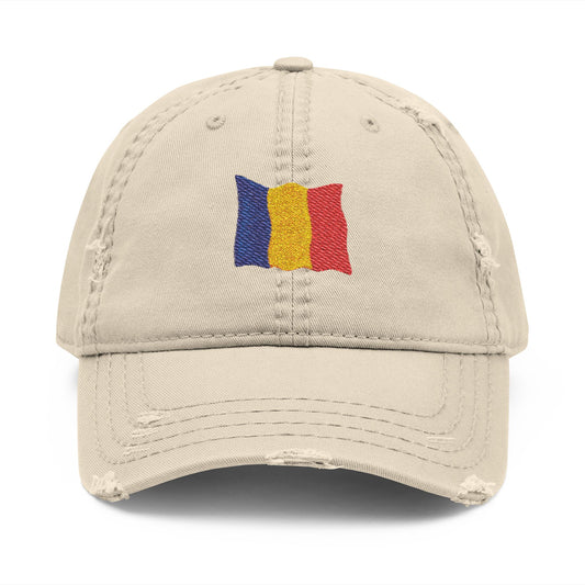 Embroidered Distressed Romanian Flag Dad Hat | Casual Cap for Everyday Style, Perfect Gift for Dad, Summer Outings, Festivals, Family Events - product image