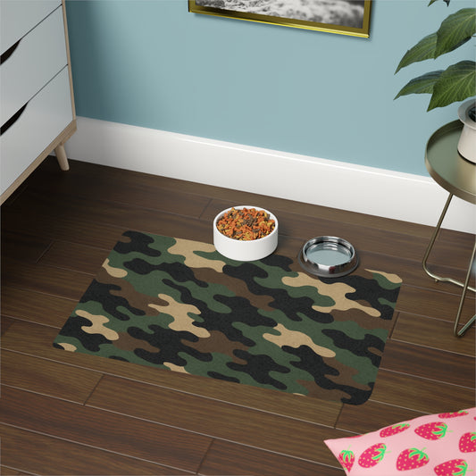 Camo & Black Pet Food Mat - Stylish Dog Dish Mat, Non-Slip Feeding Mat, Easy Clean Cat Food Mat, Pet Supplies, Home Decor - product image