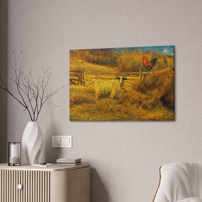 Farmhouse Canvas Wall Art - Rustic Animal Decor, Goat and Rooster Painting, Country Home, Farmhouse Style, Gift for Farmers