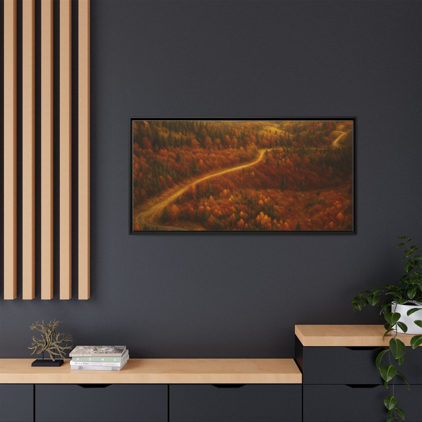 Autumn Landscape Framed Canvas Art, Cozy Home Decor, Warm Fall Vibes, Gift for Nature Lovers, Perfect for Thanksgiving