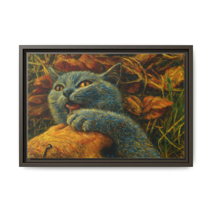 Whimsical Cat Wall Art, Blue Cat Framed Print, Colorful Canvas Decor, Pet Lover Gift, Funny Home Accent