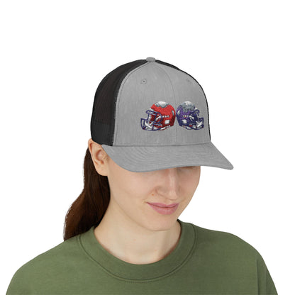 Sporty Snapback Trucker Cap with Football Helmets, Baseball Cap, Outdoor Activity Hat, Gift for Sports Fans, Team Spirit Wear