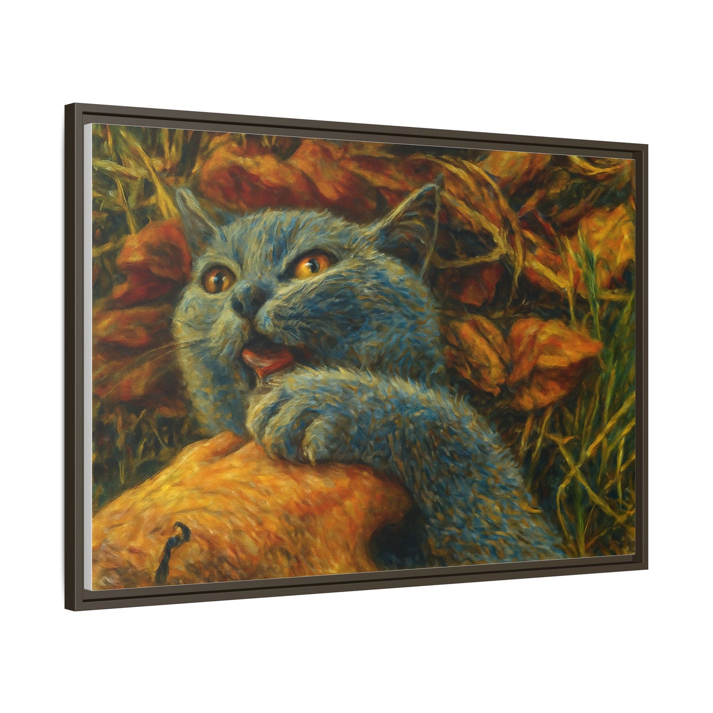 Whimsical Cat Wall Art, Blue Cat Framed Print, Colorful Canvas Decor, Pet Lover Gift, Funny Home Accent