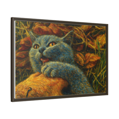 Whimsical Cat Wall Art, Blue Cat Framed Print, Colorful Canvas Decor, Pet Lover Gift, Funny Home Accent