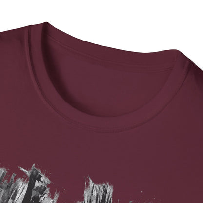 Unisex Softstyle T-Shirt with Abstract Landscape Art, Casual Wear, Gift for Art Lovers, Everyday Fashion, Nature Inspired Tee