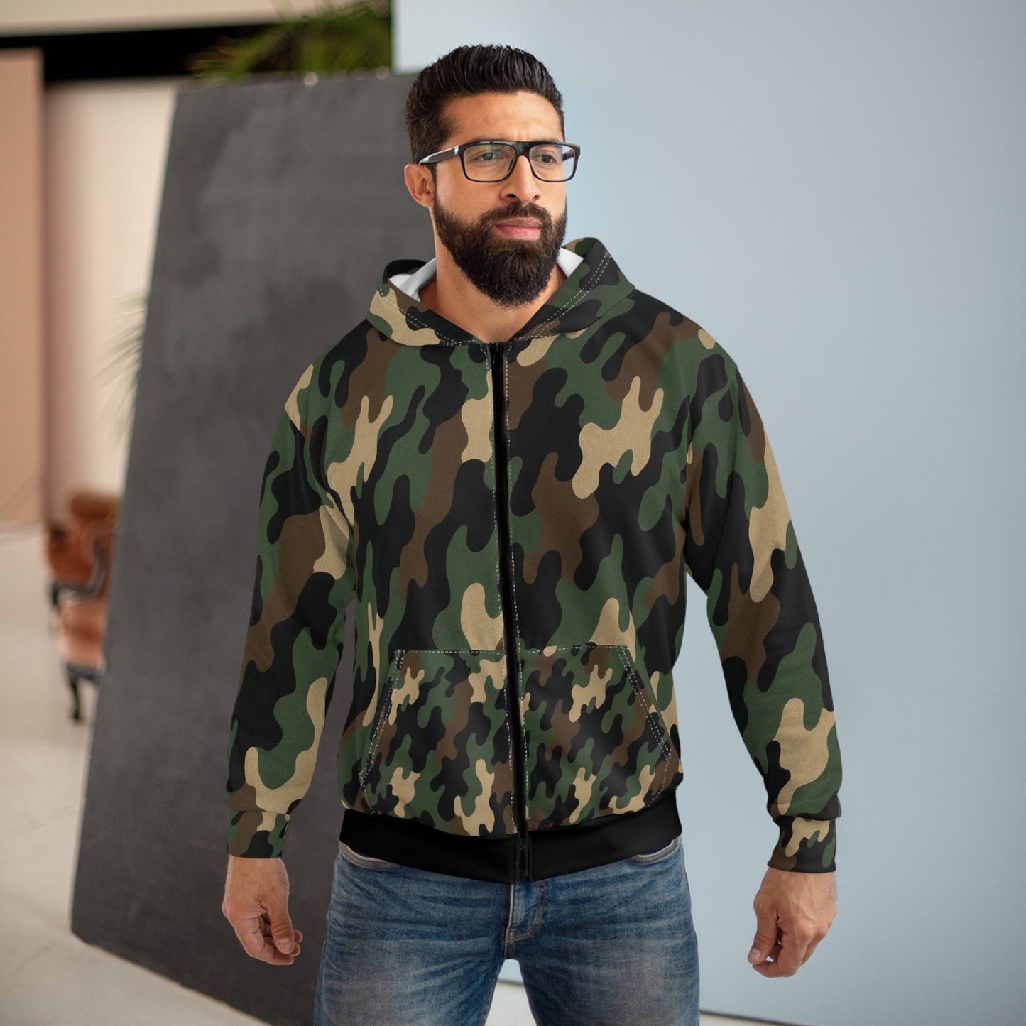 Camo Unisex Zip Hoodie - Best All Over Prints | Gothic Decor Store | Buy Online