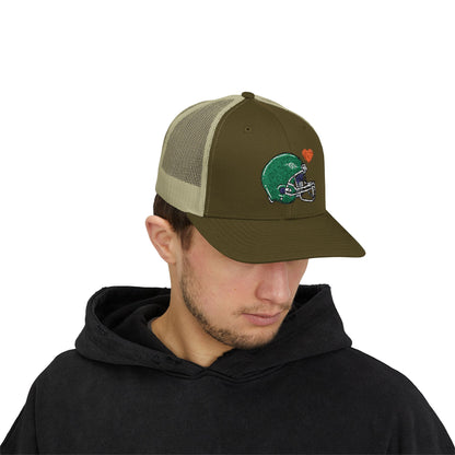 Snapback Trucker Cap with Football Heart Design - Perfect for Sports Fans, Gifts for Gamers, Casual Outings, Tailgating, and Team Spirit