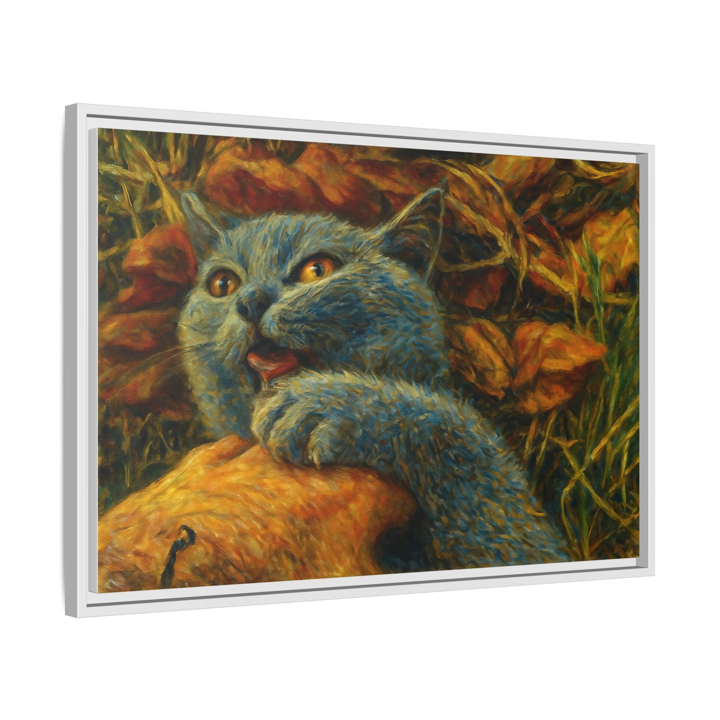 Whimsical Cat Wall Art, Blue Cat Framed Print, Colorful Canvas Decor, Pet Lover Gift, Funny Home Accent