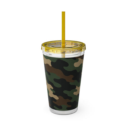 Stylish Camo Tumbler, 16oz Cup with Straw, Perfect for Outdoor Adventures, Gifts for Him, Travel Mug, Eco-friendly Drinkware, Camping
