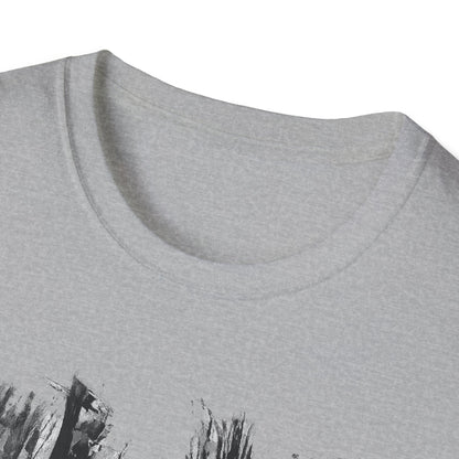 Unisex Softstyle T-Shirt with Abstract Landscape Art, Casual Wear, Gift for Art Lovers, Everyday Fashion, Nature Inspired Tee