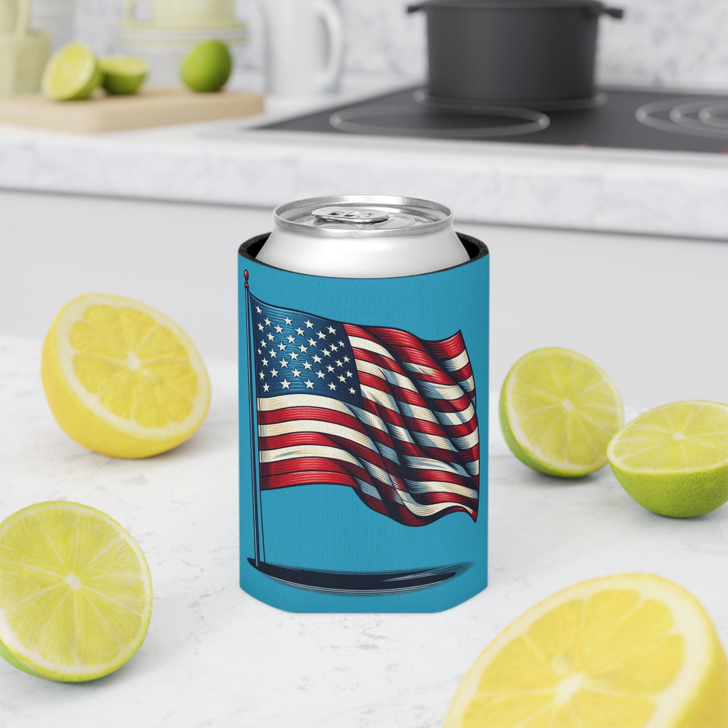 Patriotic Can Cooler, Summer BBQ Accessory, Independence Day Drink Holder, Americana Coaster, USA Party Favor