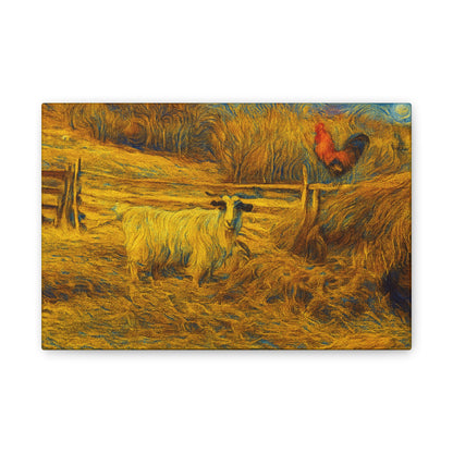 Farmhouse Canvas Wall Art - Rustic Animal Decor, Goat and Rooster Painting, Country Home, Farmhouse Style, Gift for Farmers
