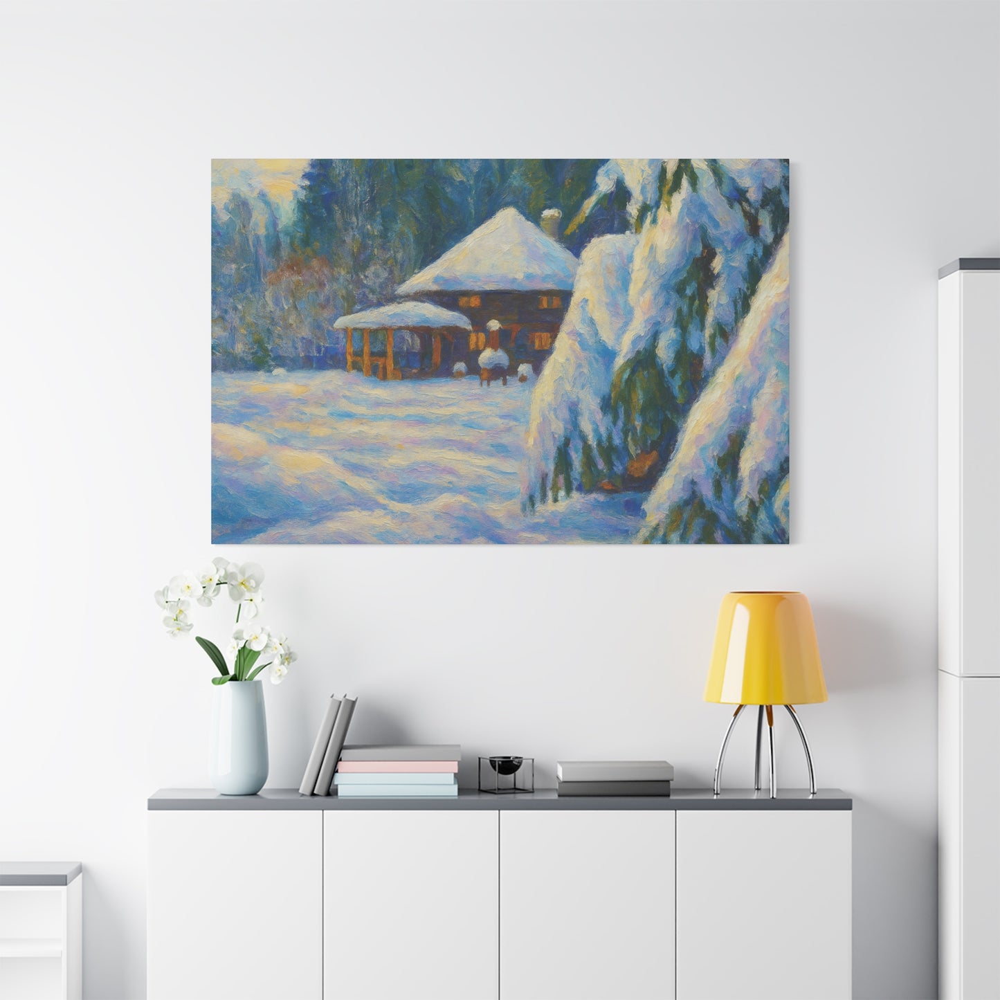 Winter Landscape Canvas Wall Art, Cozy Home Decor, Christmas Gift, Seasonal Artwork, Impressionist Style