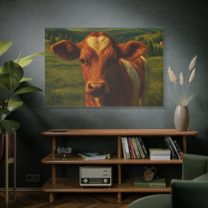 Cow Calf Portrait Canvas Print, Farm Animal Wall Art Decoration, Custom Matte Canvas Picture, Barnyard Animal Rustic Decor, Personalized