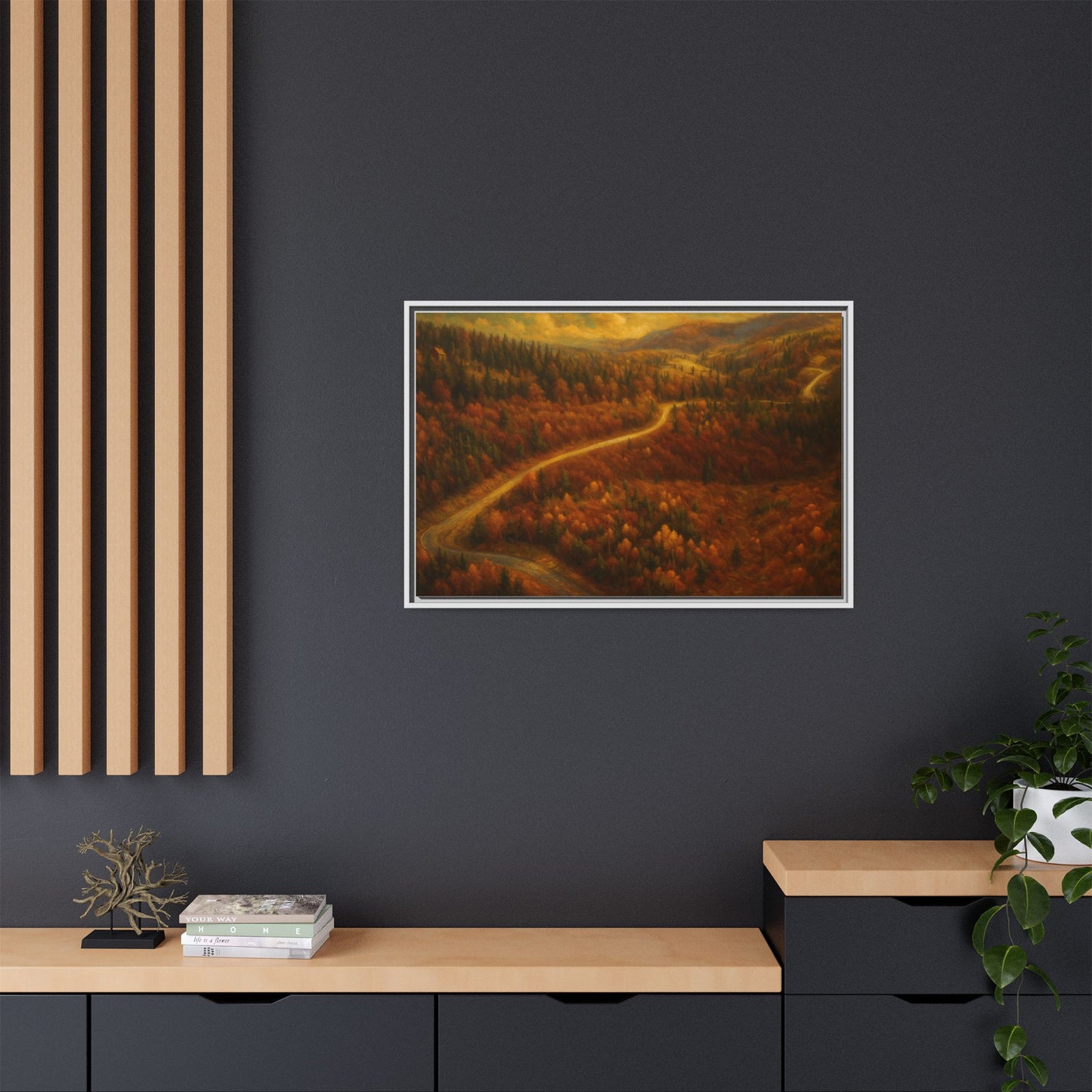 Autumn Landscape Framed Canvas Art, Cozy Home Decor, Warm Fall Vibes, Gift for Nature Lovers, Perfect for Thanksgiving