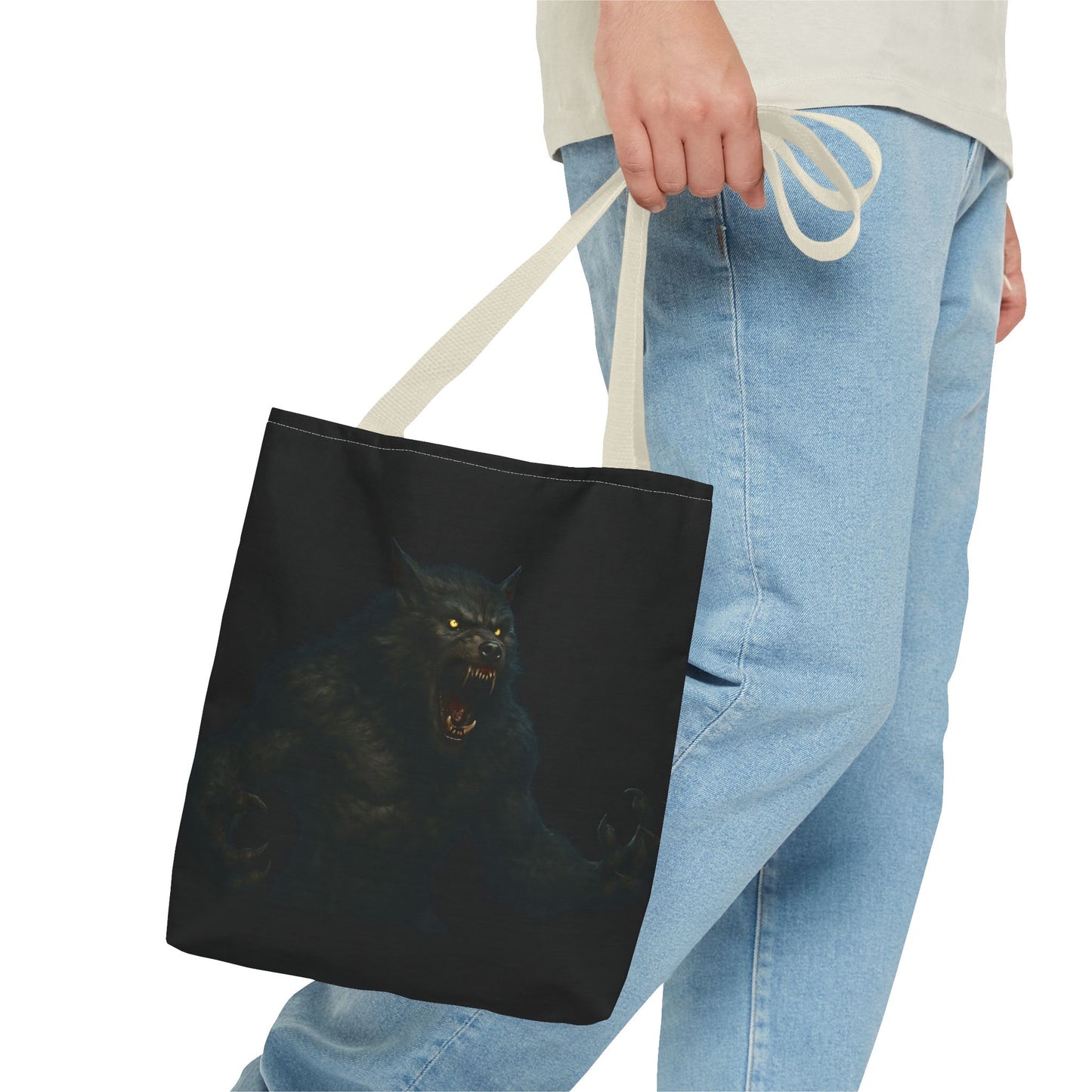 Fierce Werewolf Tote Bag, Halloween Accessories, Dark Art Tote, Animal Lover Gift, Geeky Shopping Bag