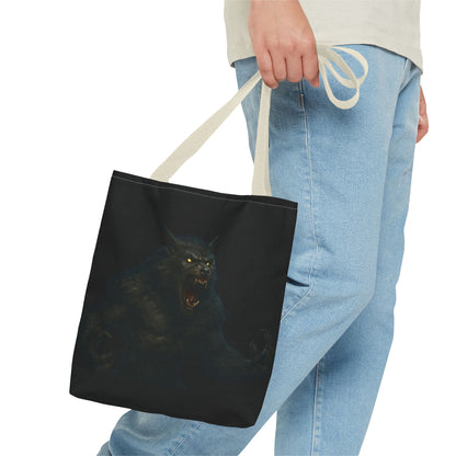 Fierce Werewolf Tote Bag, Halloween Accessories, Dark Art Tote, Animal Lover Gift, Geeky Shopping Bag