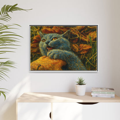 Whimsical Cat Wall Art, Blue Cat Framed Print, Colorful Canvas Decor, Pet Lover Gift, Funny Home Accent