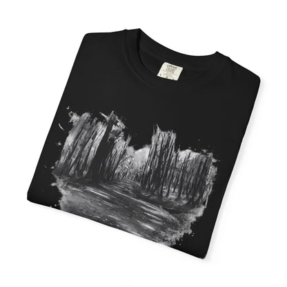 Artistic Forest Scene T-shirt | Nature Lover Gift, Outdoor Adventure Tee, Eco-Friendly Fashion, Vintage Inspired Clothing, Unisex Gift