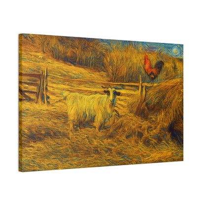 Farmhouse Canvas Wall Art - Rustic Animal Decor, Goat and Rooster Painting, Country Home, Farmhouse Style, Gift for Farmers