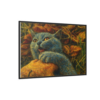 Whimsical Cat Wall Art, Blue Cat Framed Print, Colorful Canvas Decor, Pet Lover Gift, Funny Home Accent
