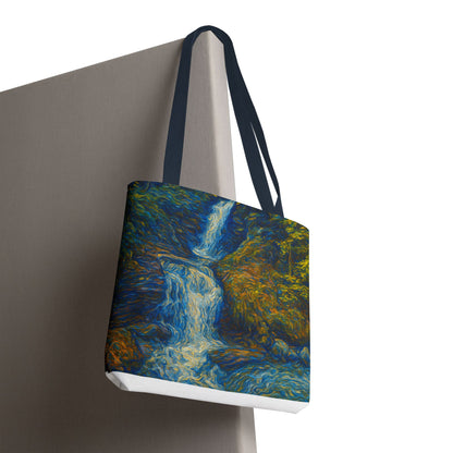 Nature-Inspired Tote Bag, Artistic Eco-Friendly Shopper, Waterfall Design, Reusable Market Bag, Gift for Nature Lovers