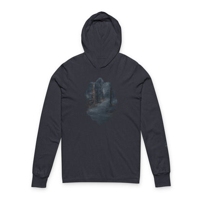 Unisex Hooded Long Sleeve Tee with Dreamy Forest Design | Cozy Casual Wear, Perfect for Camping, Hiking, Gift for Nature Lovers