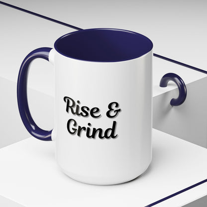 Rise & Grind Coffee Mug – Motivational Black Accent Mug for Daily Inspiration