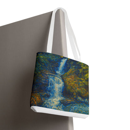 Nature-Inspired Tote Bag, Artistic Eco-Friendly Shopper, Waterfall Design, Reusable Market Bag, Gift for Nature Lovers