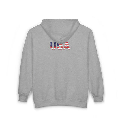 USA Flag Full Zip Hoodie - Unisex Sweatshirt for Independence Day, Patriotic Apparel, Casual Wear, Gifts for Veterans